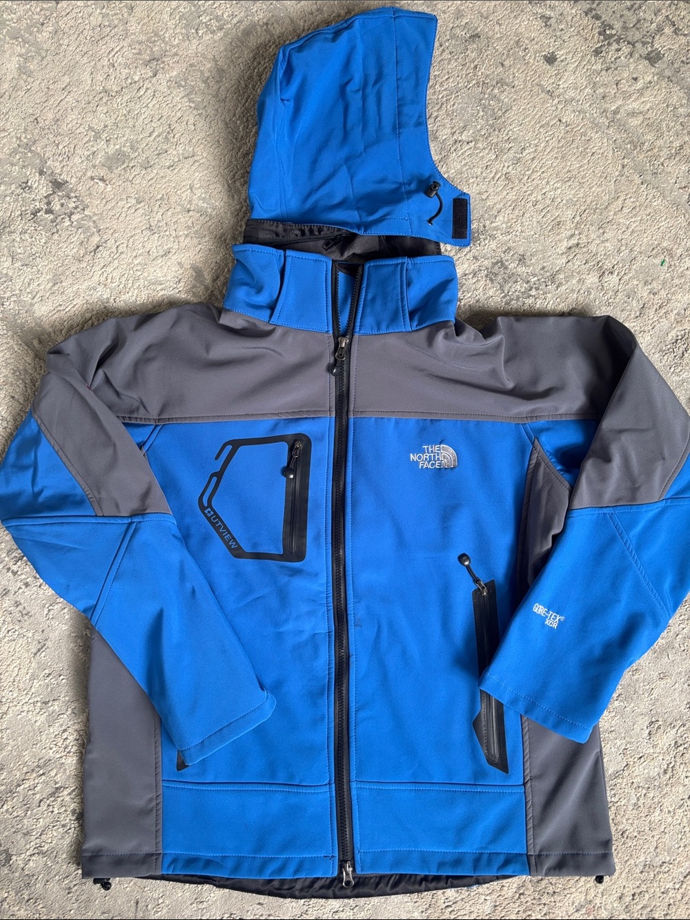 The North Face Blue and Gray Hooded Softshell Jacket Summet series fore-Tex XCR